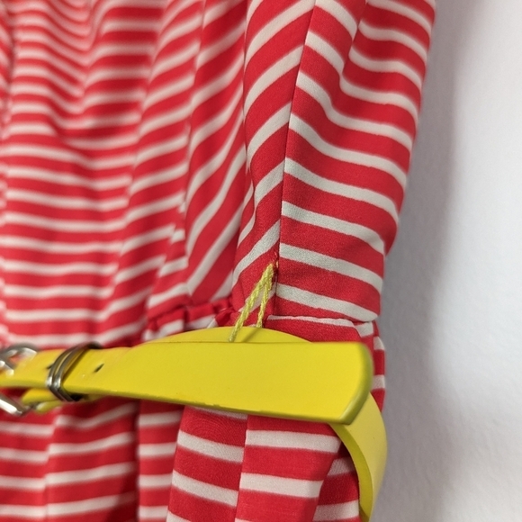 BCX Striped Sleeveless Dress Front Cutout Lined Belted Cream Orange Yellow sz 5 - Picture 7 of 7